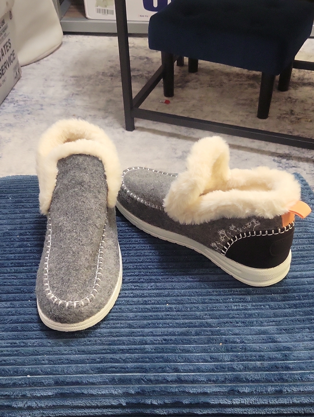 Cozy Grey Shearling-Trim Slip-On Women's Shoes